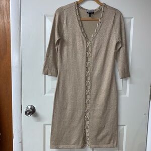 Allison Brittany EUC Golden Metallic 3/4 Sleeve Special Occasion Dress size M